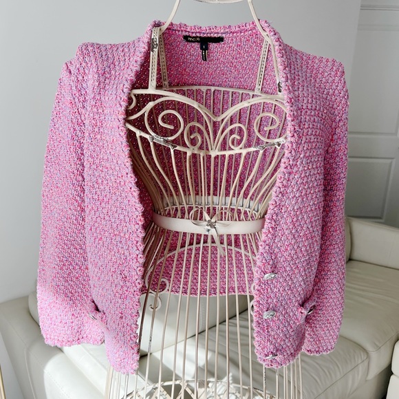 Maje Tweed V Neck Cardigan - Picture 2 of 16